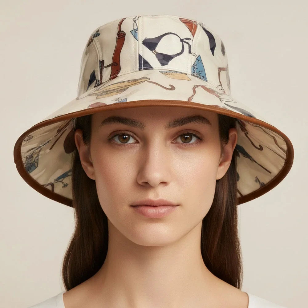 Tory Burch Cream Brown PVC Hat | One Size Regular